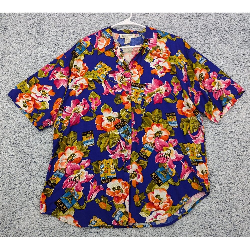 VTG Hawaiian Shirt Size 14 Miami Florida Tropical Floral Travel Vacation Beach